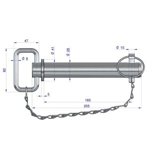 Sworzeń zaczepu z zawleczką i łańcuchem 28x165x205 TEGER