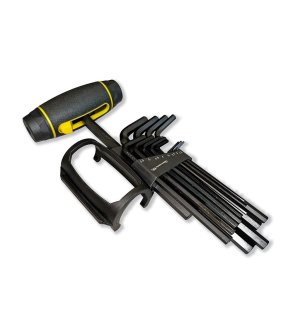 Klucze imbusowe hex wydłużone 13 szt ze stali CrV rozmiary od 1.5 do 10mm w zestawie z uchwytem pokrętłem Waryński