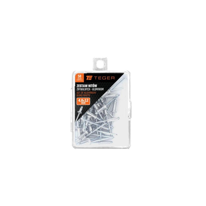Zestaw nitów zrywalnych. aluminiowych (4.0x12mm) / 50 szt. / TEGER