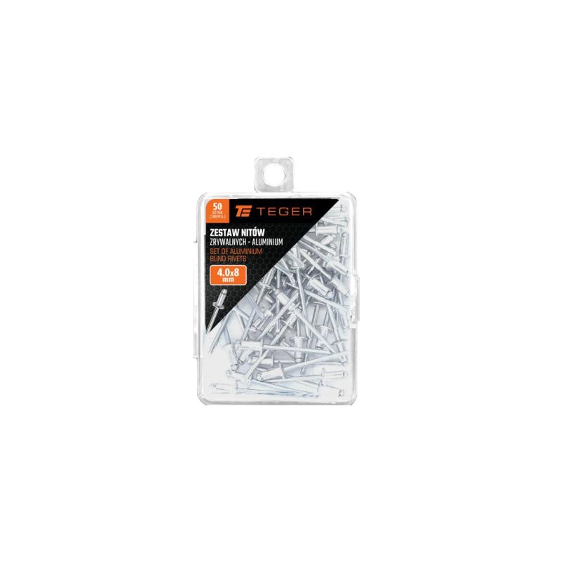 Zestaw nitów zrywalnych. aluminiowych (4.0x8mm) / 50 szt. / TEGER