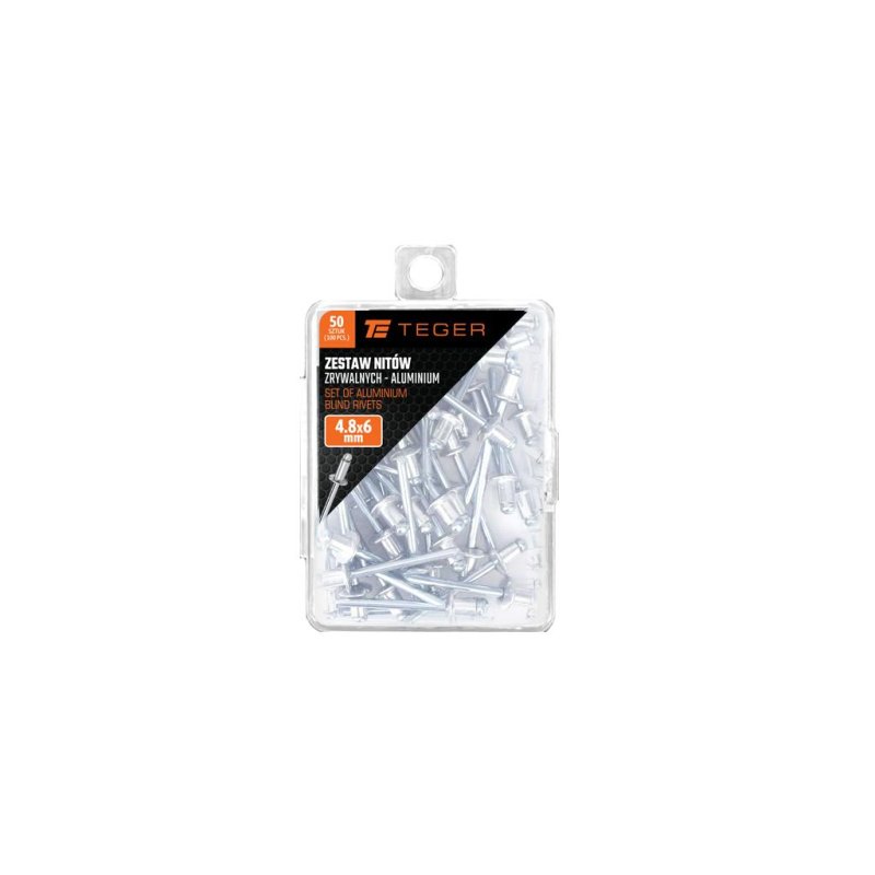 Zestaw nitów zrywalnych. aluminiowych (4.8x6mm) / 50 szt. / TEGER