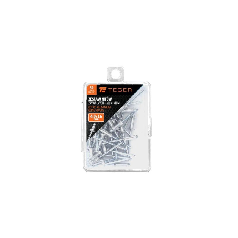 Zestaw nitów zrywalnych. aluminiowych (4.0x16mm) / 50 szt. / TEGER