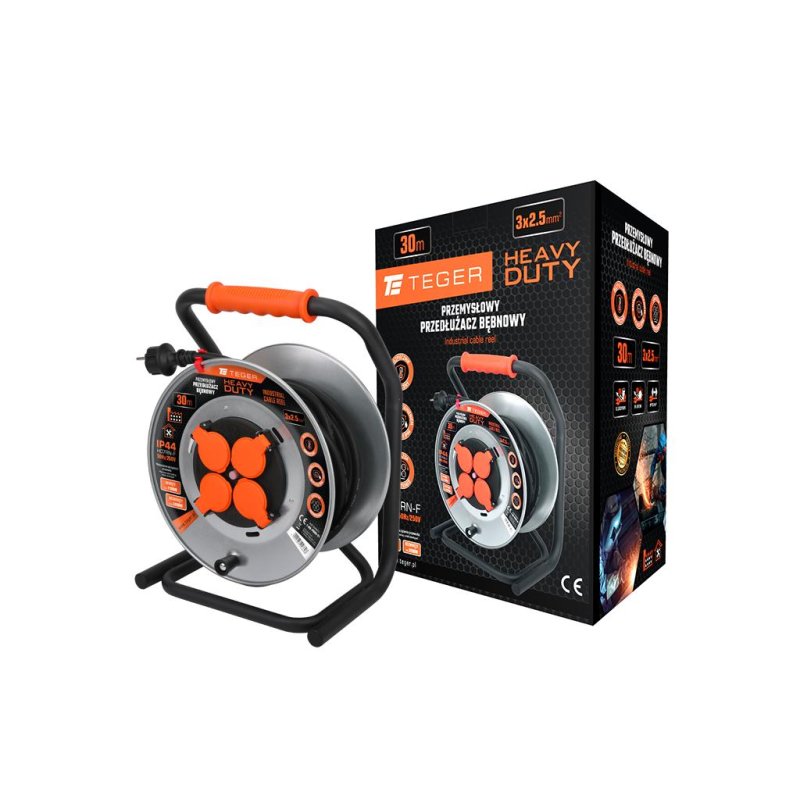 Przedłużacz bębnowy, przemysłowy HEAVY DUTY, 3X2,5mm, IP44, H07RN-F, cert. CE / 30M, Teger