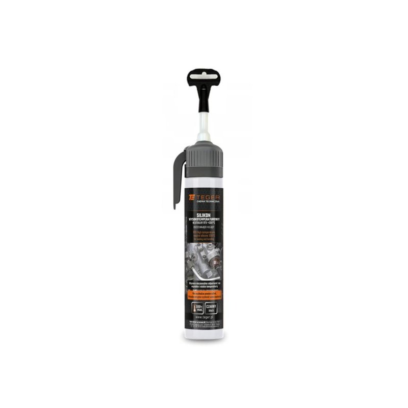 Silikon wysokotemperaturowy neutralny, RTV +300°C, uszczelniająco-klejący, czarny, 200 ml, Teger