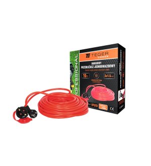Przedłużacz jednogniazdowy, ogrodowy PROFESSIONAL, 3X1,5mm, IP20, H05VV-F, z uziemieniem, cert. CE / 10M, Teger