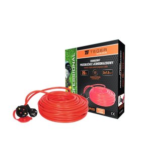 Przedłużacz jednogniazdowy, ogrodowy PROFESSIONAL, 3X1,5mm, IP20, H05VV-F, z uziemieniem, cert. CE / 20M, Teger