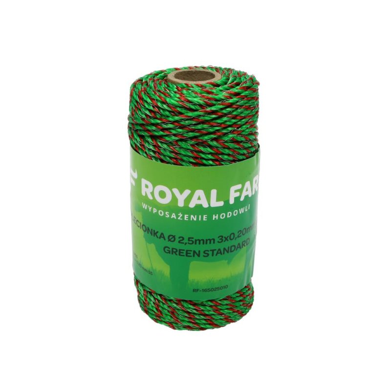 Plecionka, do elektryzatora 2,5mm, 3x0,20mm SS zielono-pomarańczowa 100m, Royal Farm