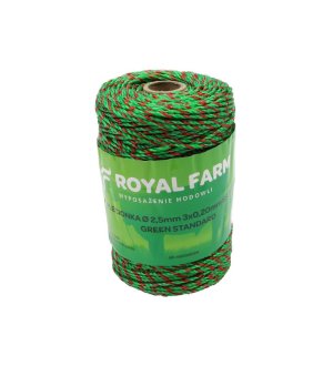 Plecionka, do elektryzatora 2,5mm, 3x0,20mm SS zielono-pomarańczowa 200m, Royal Farm