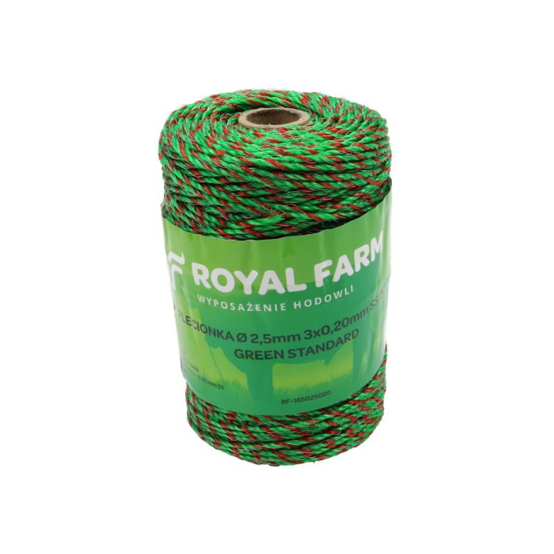 Plecionka, do elektryzatora 2,5mm, 3x0,20mm SS zielono-pomarańczowa 200m, Royal Farm