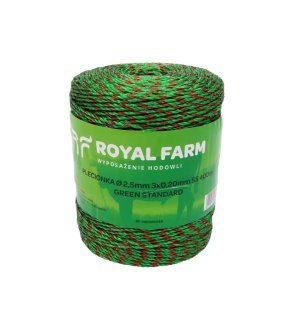 Plecionka, do elektryzatora 2,5mm, 3x0,20mm SS zielono-pomarańczowa 400m, Royal Farm