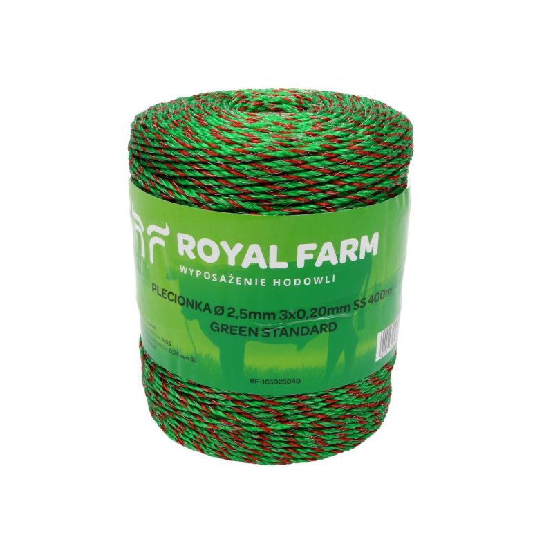 Plecionka, do elektryzatora 2,5mm, 3x0,20mm SS zielono-pomarańczowa 400m, Royal Farm