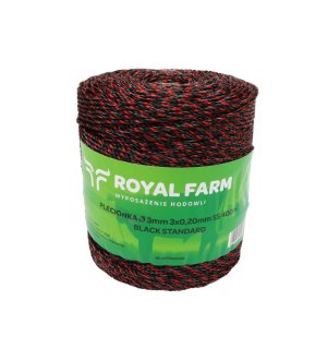 Plecionka, do elektryzatora 3mm, 3x0,20mm SS czarno-pomarańczowa 400m, Royal Farm