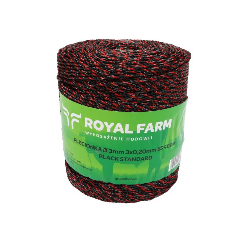 Plecionka, do elektryzatora 3mm, 3x0,20mm SS czarno-pomarańczowa 400m, Royal Farm