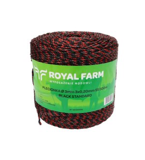Plecionka, do elektryzatora 3mm, 3x0,20mm SS czarno-pomarańczowa 500m, Royal Farm