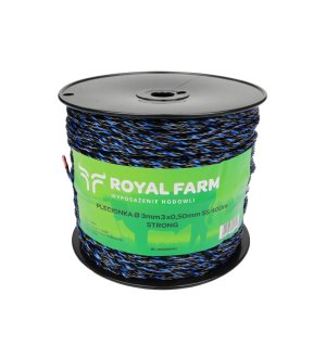 Plecionka, do elektryzatora 3mm, 3x0,50mm SS czarno-niebieska 400m, Royal Farm