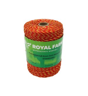 Plecionka, do elektryzatora 2mm, 3x0,16mm SS żółto-pomarańczowa 400m, Royal Farm