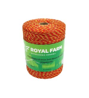 Plecionka, do elektryzatora 2mm, 3x0,16mm SS żółto-pomarańczowa 500m, Royal Farm