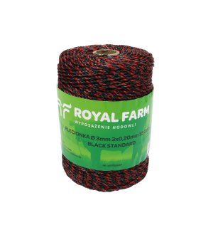 Plecionka, do elektryzatora 3mm, 3x0,20mm SS czarno-pomarańczowa 200m, Royal Farm