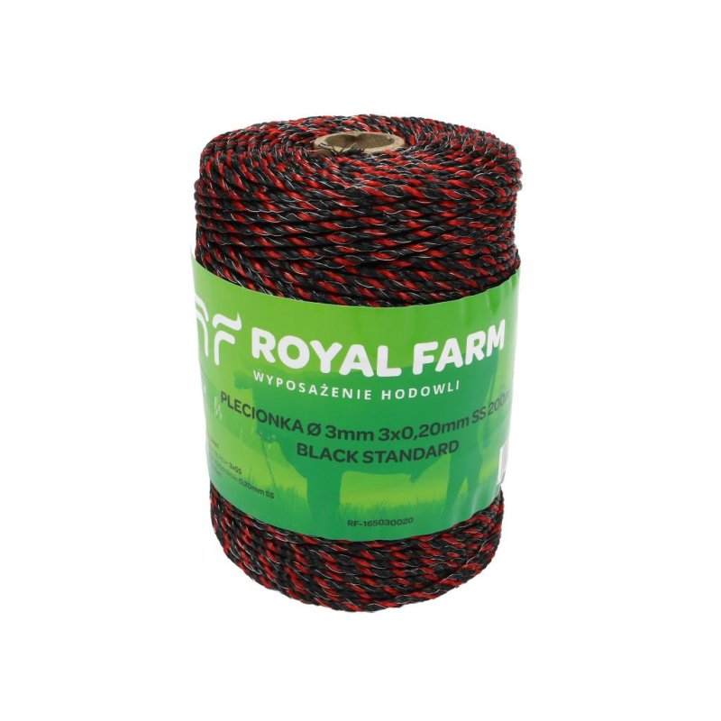 Plecionka, do elektryzatora 3mm, 3x0,20mm SS czarno-pomarańczowa 200m, Royal Farm