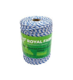 Plecionka, do elektryzatora 3mm, 2x0,20mm Cu, 4x0,20mm SS biało-niebieska 200m, Royal Farm