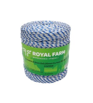 Plecionka, do elektryzatora 3mm, 2x0,20mm Cu, 4x0,20mm SS biało-niebieska 400m, Royal Farm