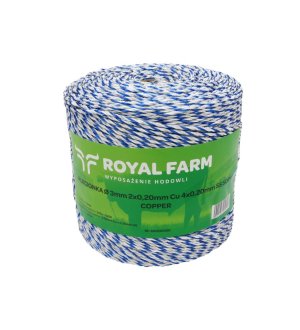 Plecionka, do elektryzatora 3mm, 2x0,20mm Cu, 4x0,20mm SS biało-niebieska 500m, Royal Farm