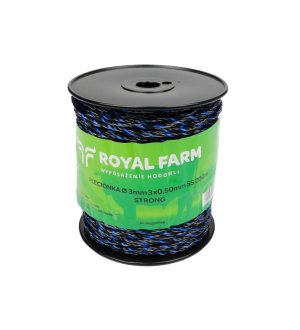 Plecionka, do elektryzatora 3mm, 3x0,50mm SS czarno-niebieska 200m, Royal Farm