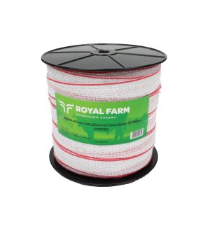 Taśma, do elektryzatora 40mm, 3x0,25mm Cu, 5x0,25mm SS biało-czerwona 200m, Royal Farm