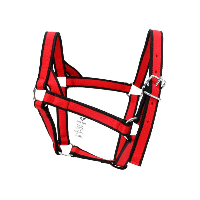 Kantar mustang, trzy pasy 3cm mocny roz 5 czerwono-czarny, Royal Farm