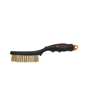 Szczotka druciana do rdzy PROFESSIONAL , drut mosiężny / 4 rzędowa, z plastikową rączką, Teger