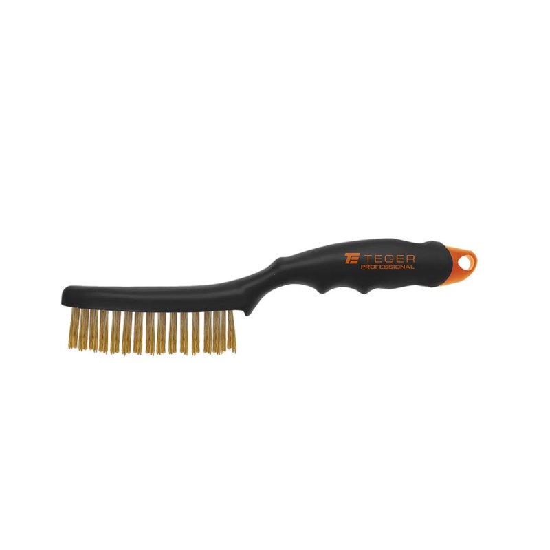 Szczotka druciana do rdzy PROFESSIONAL , drut mosiężny / 4 rzędowa, z plastikową rączką, Teger
