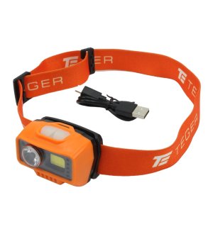 Latarka czołówka LED COB, 500 Lm uruchamiana gestem akumuator 1400 mAh ładowana USB Teger