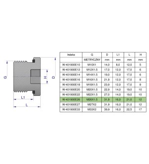 Korek hydrauliczny metryczny (na imbus) M26x1.5 ED Waryński ( sprzedawane po 5 )