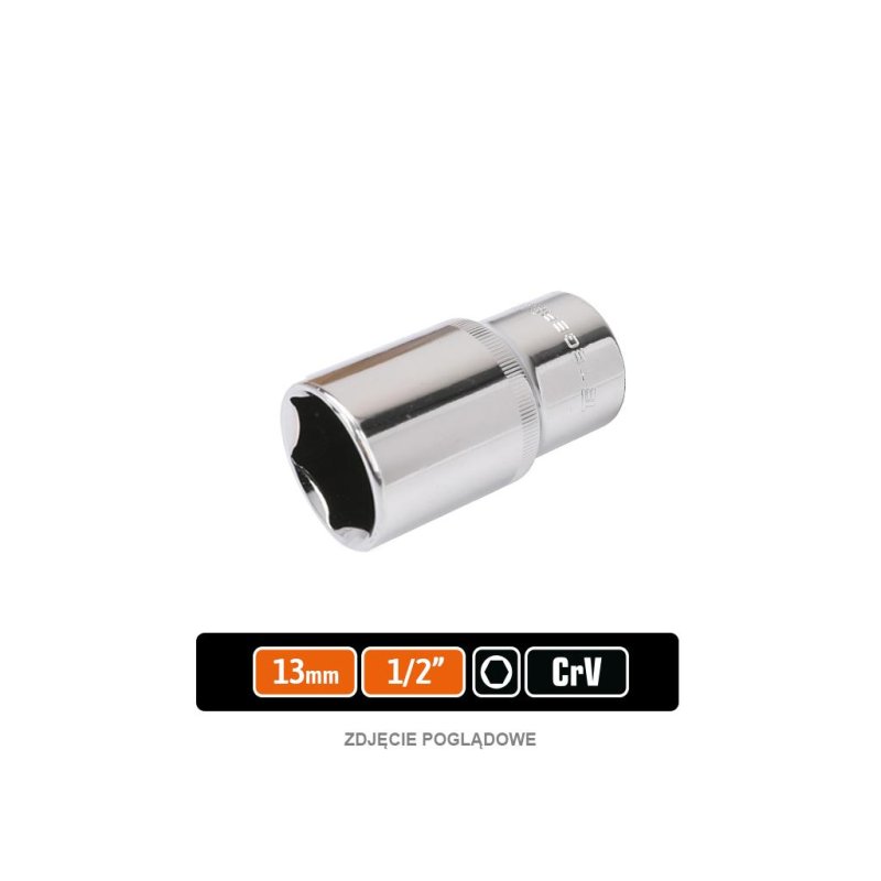 Klucz nasadowy 1/2" sześciokątny długi 13 mm, CR-V, Teger