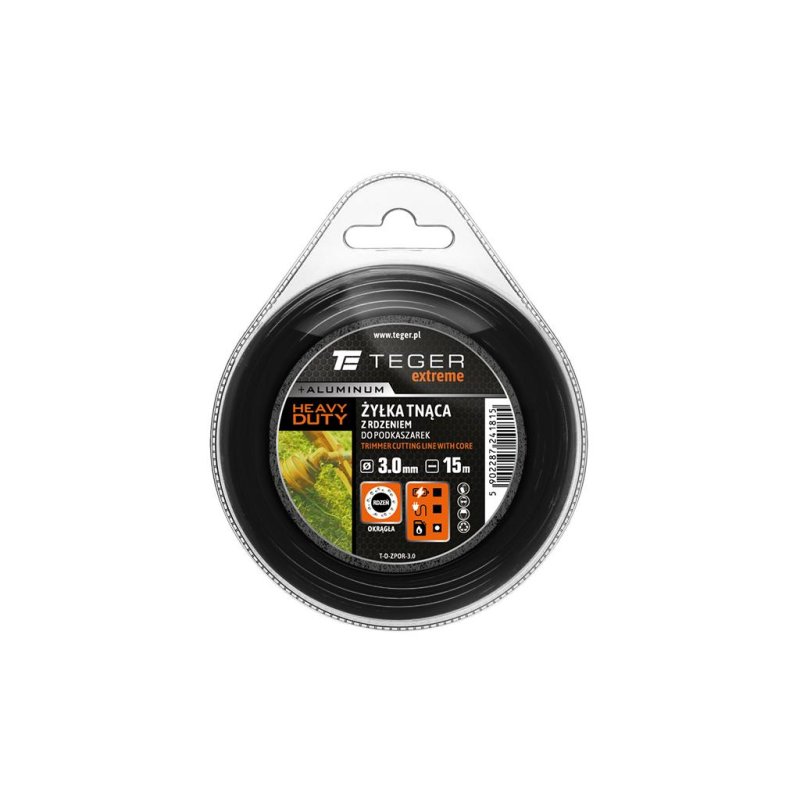 Żyłka tnąca do podkaszarek HEAVY DUTY (z rdzeniem) / Okrągła / 3.0 mm / 15 m Extreme / TEGER