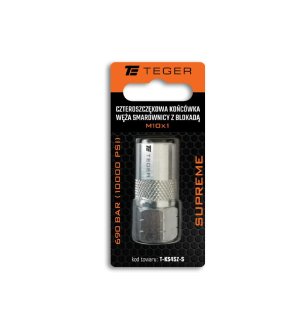 Czteroszczękowa końcówka węża smarownicy z blokadą M10x1. 690 BAR (10000 PSI) Supreme TEGER
