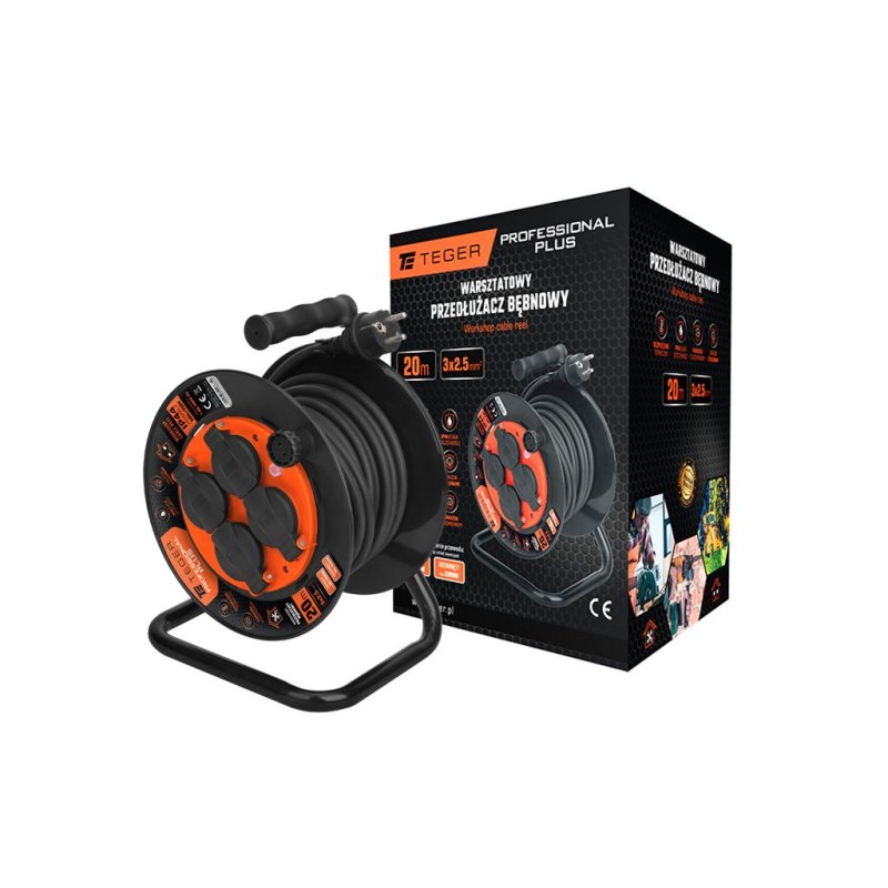 Przedłużacz bębnowy, warsztatowy PROFESSIONAL, 3X2,5mm, IP44, H05RR-F, cert. CE / 20M, Teger