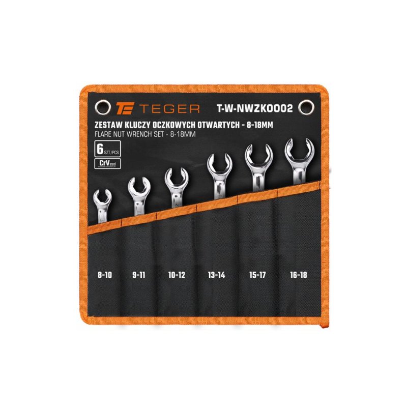 ZESTAW KLUCZY OCZKOWYCH OTWARTYCH TEGER T-W-NWZKOO02 8-18 MM 6 SZT
