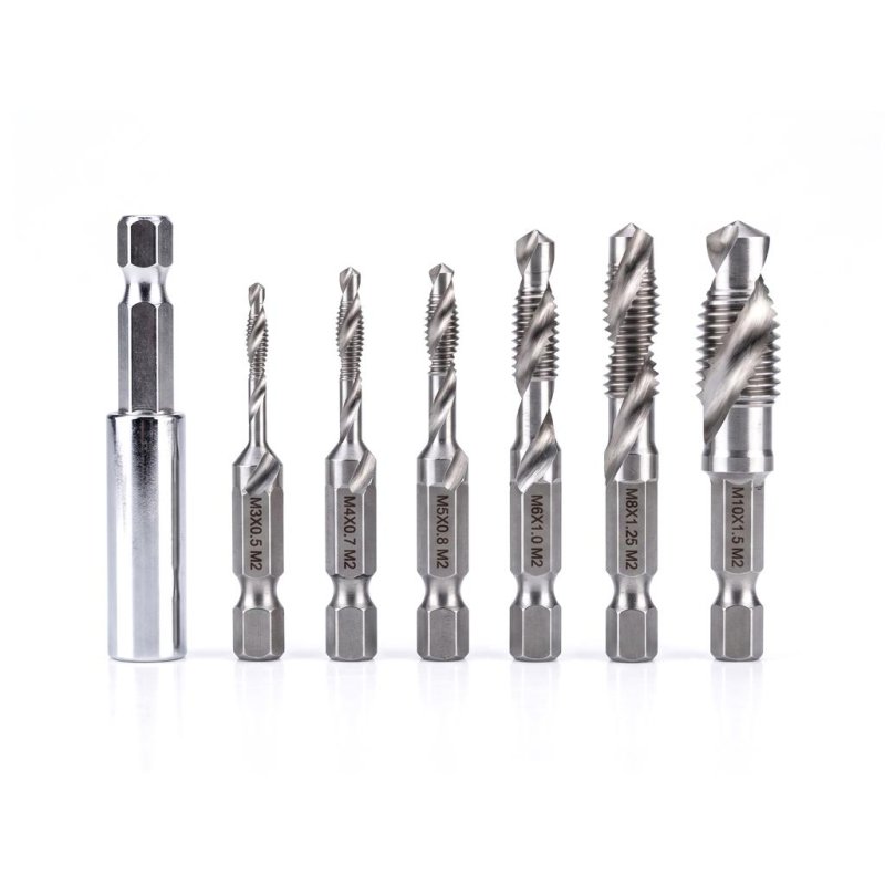 Zestaw wierteł gwintujących PROFESSIONAL, HEX M3-M10 (7 el.), stal M2, z adapterem, Teger
