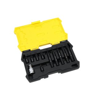 Zestaw bitów, 75mm spline ze stali S2 pokrycie antykorozyjne z adapterem 1/2" 11 el., Waryński