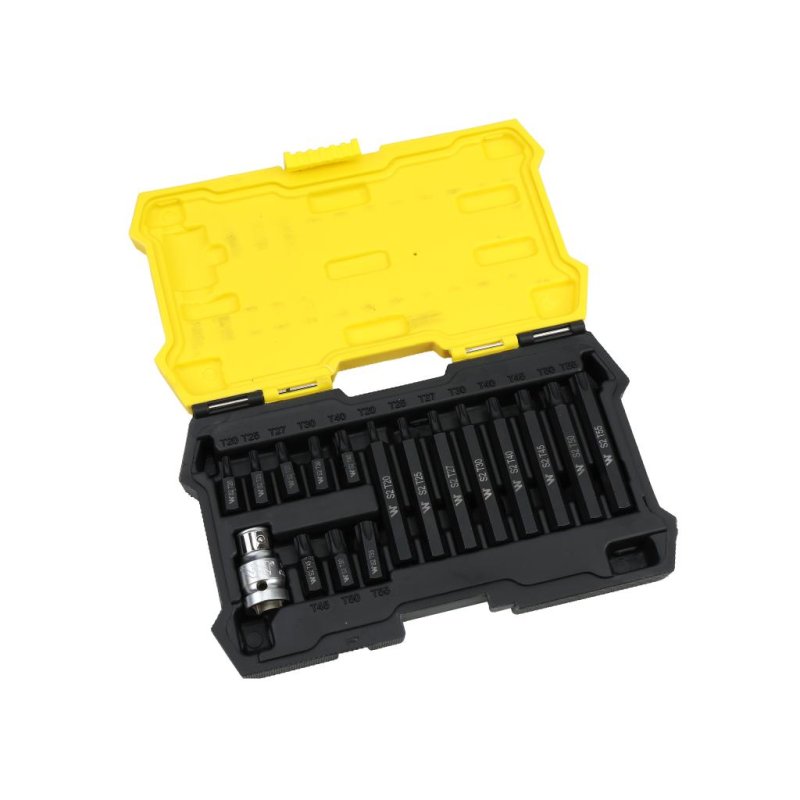 Zestaw bitów, 75mm torx ze stali S2 pokrycie antykorozyjne z adapterem 1/2" 17 el., Waryński