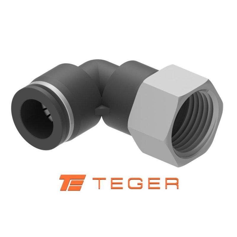 Kolanko wtykowe tekalan (90 stopni) z gwintem wewnętrznym 10mm x 1/2" TEGER, (sprzedawane po 5)