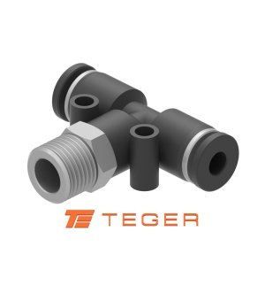 Trójnik wtykowy tekalan (typ T) z gwintem zewnętrznym (teflon) u góry 6mm x 1/8" TEGER, (sprzedawane po 5)