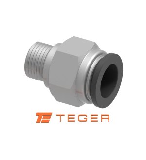 Złączka prosta wtykowa tekalan z gwintem zewnętrznym (teflon) 12mm x 1/2" TEGER, (sprzedawane po 5)