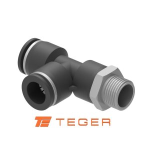 Trójnik wtykowy tekalan (typ T) z gwintem zewnętrznym (teflon) z boku 12mm x 1/4" TEGER, (sprzedawane po 5)