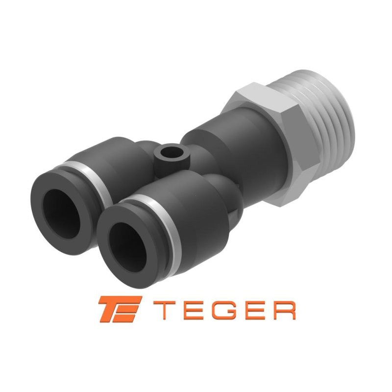 Trójnik wtykowy tekalan (typ Y) z gwintem zewnętrznym (teflon) 12mm x 1/2" TEGER, (sprzedawane po 5)