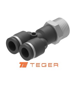 Trójnik wtykowy tekalan (typ Y) z gwintem zewnętrznym (teflon) 6mm x 1/8" TEGER, (sprzedawane po 5)