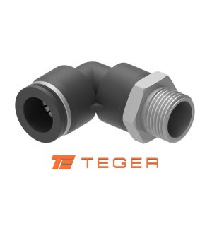 Kolanko wtykowe tekalan (90 stopni) z gwintem zewnętrznym (teflon) 8mm x 1/2" TEGER, (sprzedawane po 5)