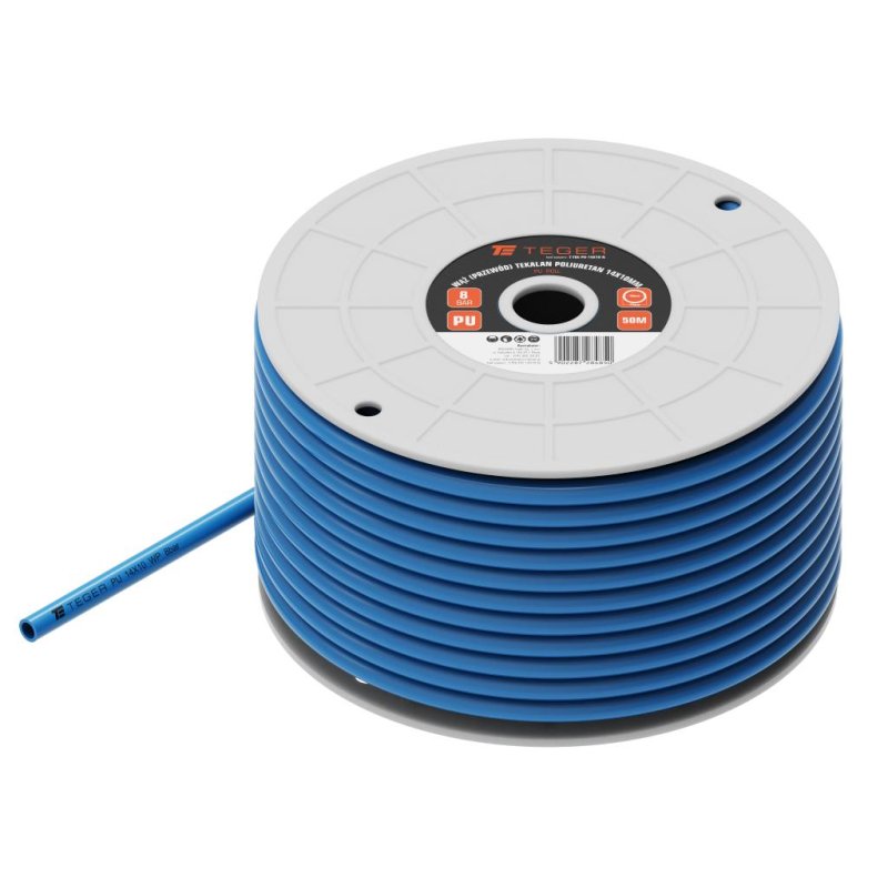 Wąż (przewód) tekalan Poliuretan PU 14X10mm 8bar Niebieski TEGER, (sprzedawane po 50)